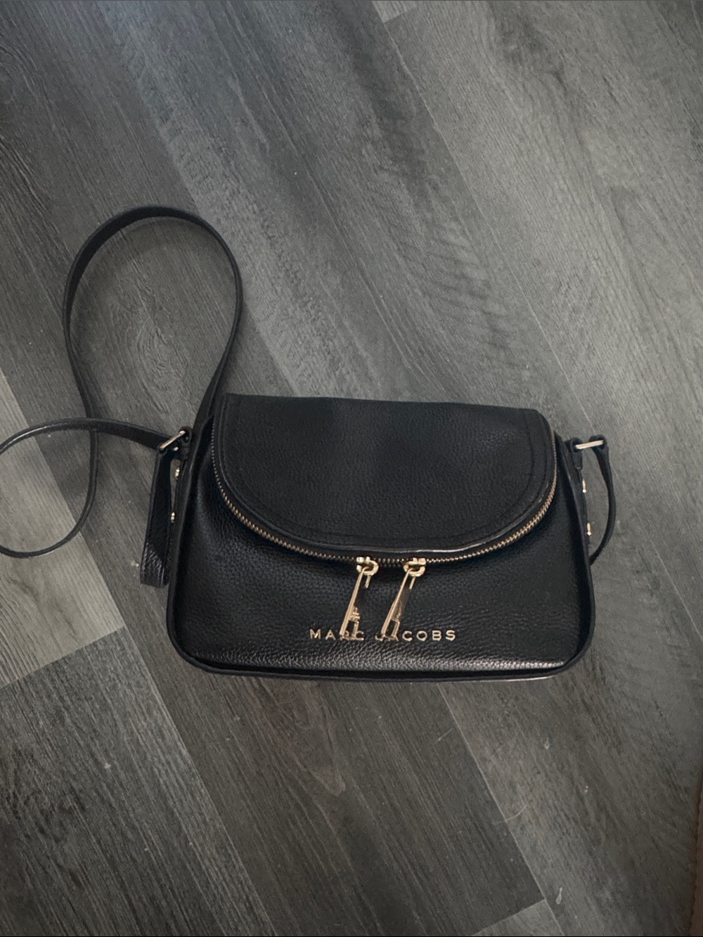 Marc Jacobs Black Leather Crossbody with Gold Hardware